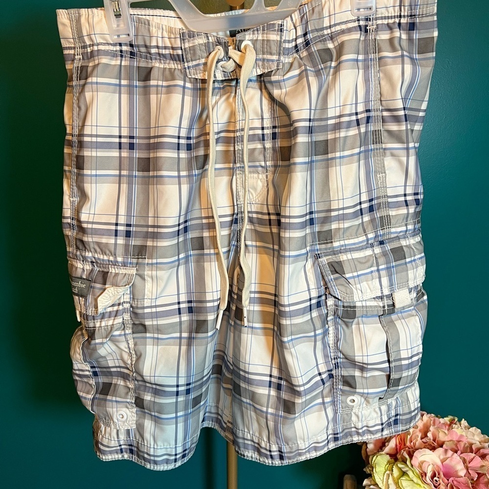 Abercrombie & Fitch Blue Plaid Cargo Shorts